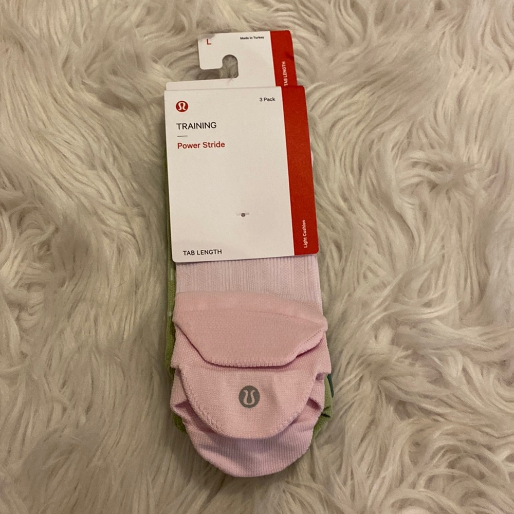 Lululemon Power Tab Stride Socks *3 Packs, MEPK/EDGR/MEFO, Size L